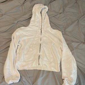 White Brandy Melville Crystal Cropped Zip Up Hoodie